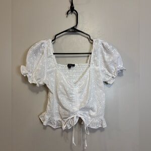 Ambiance White Eyelet Blouse with Puff Sleeves